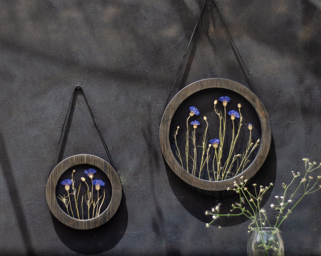 Cadre de fleurs pressées diam. 9" et 12" - Bluets