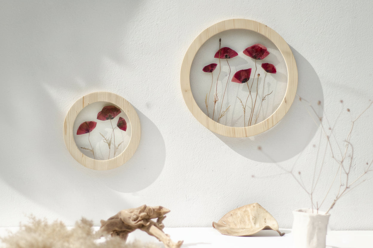 Pressed flower frame d. 9" and 12" - Poppies time